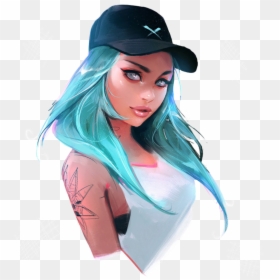 #girl #cartoon #drawing #colour #game #chick #cool - Girl With Cap Drawing, HD Png Download - gamer girl png