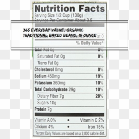 365 Everyday Value, Organic Traditional Baked Beans, - Nutrition Facts, HD Png Download - baked beans png