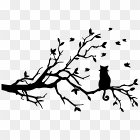 Cat In Tree Silhouette, HD Png Download - tree branch png