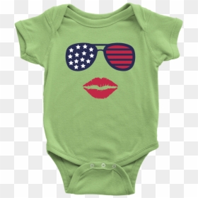 Patriotic Stars & Stripes Sunglasses & Lips Baby Onesie - Heavy Equipment Baby, HD Png Download - patriotic stars png