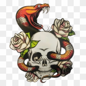 Transparent Slither Clipart - Colored Snake Skull Tattoo, HD Png Download - snake tattoo png