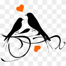 Birds On A Branch Hearts Svg Clip Arts - Love Birds Black And White, HD Png Download - hearts .png