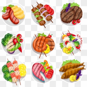 Barbecue Kebab Steak Vegetarian Cuisine Grilling - Plate Food Vector, HD Png Download - grilling png