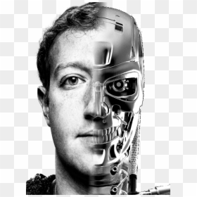 Mark Zuckerberg Face Black And White Monochrome Photography - Mark Zuckerberg Half Robot, HD Png Download - terminator half face png