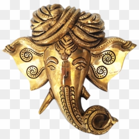 Decorative Lord Ganesha Face Wall Hanging Brass Statue,, HD Png Download - golden ganesh png
