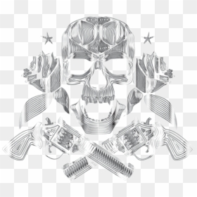 Flowers And Firearms Skull Line Art Polished Chrome - Illustration, HD Png Download - chrome texture png