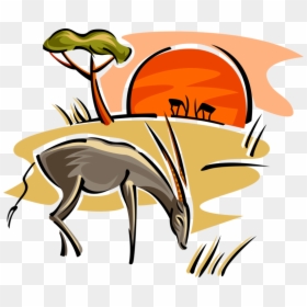 Vector Illustration Of African Antelope Grazing As - Savanna, HD Png Download - antelope png