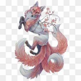 #kitsune #fox #redfox #floral #flowers #tumblraesthetic - Wolf And Fox Anime, HD Png Download - kitsune png