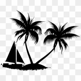 Island, Yacht, Sea, Silhouette, Ship, Tropical, Palm - Tropics, HD Png Download - tropical island png