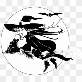 Witchcraft Hag Clip Art - Witch On Her Broomstick Drawing, HD Png Download - flying witch png