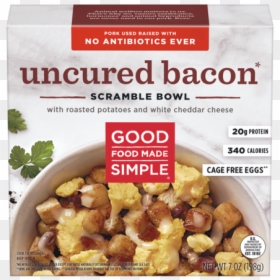 Uncured Bacon Scramble Bowl With Roasted Potatoes And - Home Fries, HD Png Download - cheddar cheese png