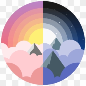 Vector Illustration Of The Tops Of Mountains Poking - Day And Night Illustration, HD Png Download - sunrise vector png