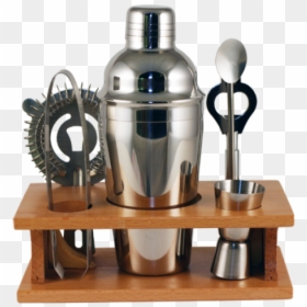 6 Piece Stainless Steel Shaker Set With Wood Stand - Alat Milkshake Di Jakarta, HD Png Download - steel bar png