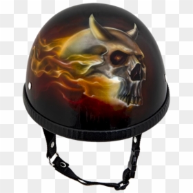 Flaming Satan Half Helmet - Motorcycle Helmet, HD Png Download - flaming skull png