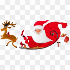 Clip Art Cartoon Santas Sleigh - Christmas Cartoon Santa And Reindeer, HD Png Download - santas sleigh png