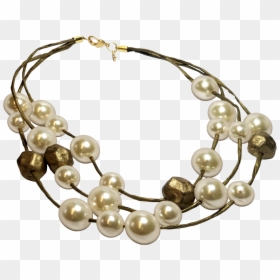 Recycled Paper And Pearl Necklace With Gold Cold Ceramic - Pearl, HD Png Download - strand of pearls png
