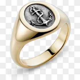 9ct Yellow Gold Small Oval Hopes Anchor Signet Ring - Anchor Signet Ring, HD Png Download - gold anchor png