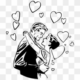 Transparent Couple Kissing Png - Romantic Love Clip Art, Png Download - black and white heart png