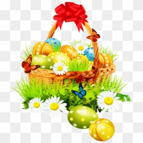Flower Basket Clipart - Easter Egg Basket Happy Easter Transparent Background, HD Png Download - easter egg basket png