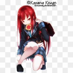 Anime Girl Red Hair Png, Transparent Png - anime girl sitting png