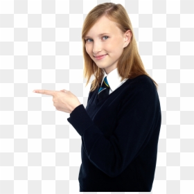 Women Pointing Left - School Girl Pointing, HD Png Download - pointing gun png
