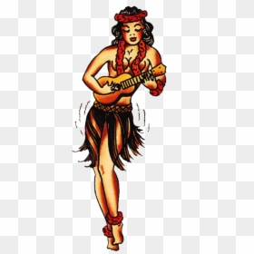 Sailor Jerry Tattoo Hula Girl, HD Png Download - vintage girl png