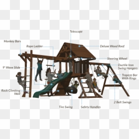 Wood Swing Set With Monkey Bars And Tire Swing, HD Png Download - swing set png