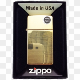 Zippo Lighter Plain Slim Brass - Zippo 49024, HD Png Download - zippo png