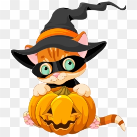 Cute Halloween Cat In Pumpkin Clipart - Cute Halloween Cat Clipart, HD Png Download - cute halloween png