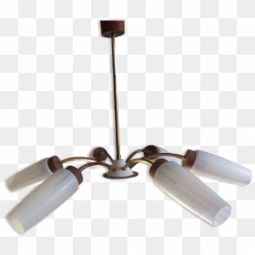 Chandelier 6 Lights In Gold Metal And Teak Around 1960"  - Ceiling Fan, HD Png Download - gold chandelier png