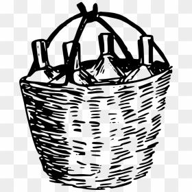 Line Art,monochrome Photography,storage Basket - Wine Basket Cartoon, HD Png Download - gift basket png