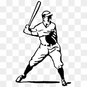 Batter Up - Clipart Of Baseball Player Swinging, HD Png Download - black baseball bat png
