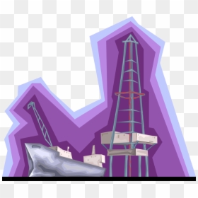 Vector Illustration Of Offshore Petroleum Fossil Fuel - Illustration, HD Png Download - oil derrick png