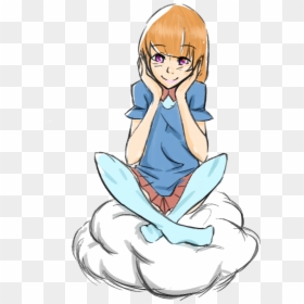Collection Of Free Cloud Drawing Anime Download On - Girl Sitting On A Cloud, HD Png Download - anime lineart png