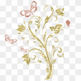 Gold Flower Drawing Png, Transparent Png - gold butterfly png