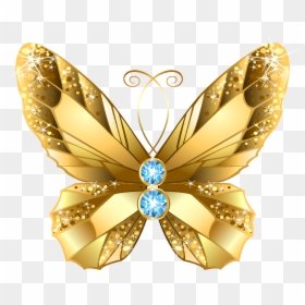 Cartoon Ornate Golden Butterfly Element - Transparent Background Gold Butterfly, HD Png Download - gold butterfly png