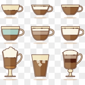 Coffee Mugs Cup Tea Iced Espresso Vector - Types Of Coffee Illustration, HD Png Download - espresso png