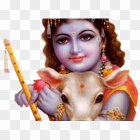 Lord Krishna With Calf, HD Png Download - krishna flute png