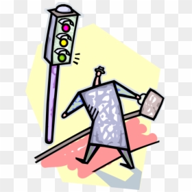 Vector Illustration Of Businessman Crosses Street At, HD Png Download - street light vector png