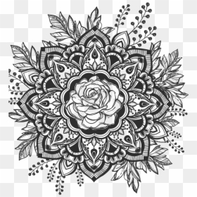 Tattoo Mandala Drawing, HD Png Download - design black and white art flower png