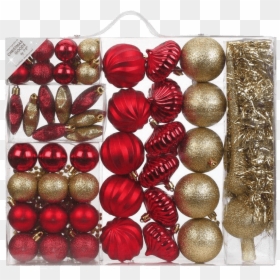 Christmas Bauble Set Made Of Plastic 55 Pieces Red/ - Christmas Ornament, HD Png Download - gold christmas ball png
