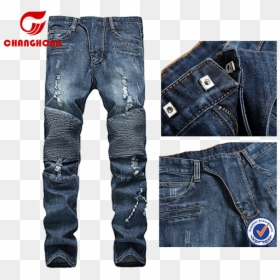 Biker Jeans Free Png Image - Dark Blue Distressed Jeans, Transparent Png - jeans button png