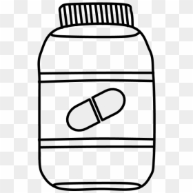 Pill, Vitamin, Medicine, Bottle, Black And White - Pill Bottle Medicine Clip Art Black And White, HD Png Download - medicine bottle pills png
