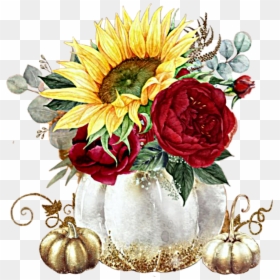 #flowers #sunflowers #roses #pumpkins #summer #fall - Sunflower And Roses Invitations, HD Png Download - centerpiece png