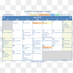 July 2019 Printable Calendar With Us Holidays - July 2019 Holiday Calendar, HD Png Download - calendar emoji png