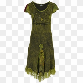 Handmade Stonewashed Cotton Flared Dress With Applique, - Day Dress, HD Png Download - lace applique png