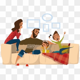 Clip Art Sitting On Couch Watching Tv Eating Cheetos - Family At Home Illustration, HD Png Download - sitting down png