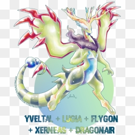 Transparent Flygon Png - Yveltal Y Xerneas Fusion, Png Download - dragonair png