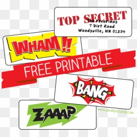 Clip Art Printable Superhero Labels Zaaap - Top Secret, HD Png Download - dirt flying png