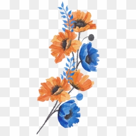 Blue And Orange Watercolor Flowers, HD Png Download - png images of flowers